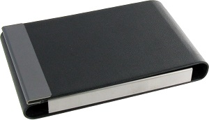 BCD16 Black PU Business card case with gun metal polish plate