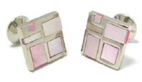 CL33 Cuff Links Pink Squares Cloisoinne  