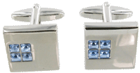 CL70 Cuff Links Chrome Square 4 Crystals 