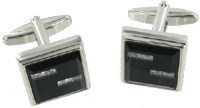 CL71 Cuff Links Square-Black-Crystal Lines 