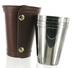 CU6 - Large 4 Cup Set in Brown Leather Case 
