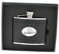 FL26 - 4oz Black Leather Lambskin Flask with Engraving Plate
