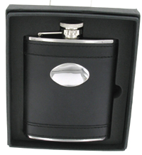 FL27 - 6oz Black Leather Lambskin Flask with Engraving Plate