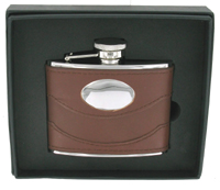 FL29(S) - 6oz Brown Spanish Leather Flask with Engraving Plate  