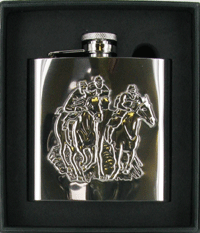 FL43 - 6oz Stainless Horse Racing Scene Flask