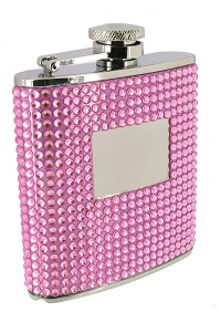 FL54 - 6oz Sparkly Bling Pink Flask with engraving plate