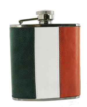 FL58 - 6oz Irish Flag Leather flask 