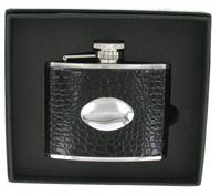 FL9 - 4oz Black Croc Flask with Oval Engraving Plate