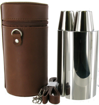 FLC10(S) - 24oz Brown Spanish leather 3 Flask and Tot cup set. 