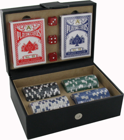 GAM06 - Dice/Cards/Chips Set in Black PU Case 19 x 13 x 8cm 