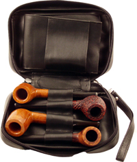 Black Soft Leather 4 Pipe Case PC4 