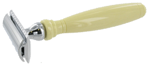 SHV114 - Ivory resin handle 3 piece safety razor 