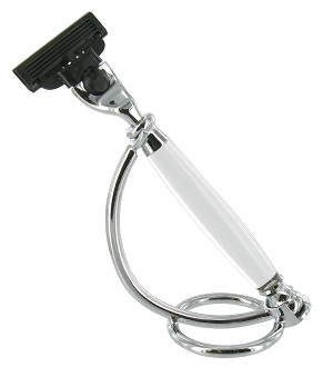 SHV129 - Mach 3 razor with clear handle on stand