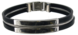 WB21 Rubber/Stainless Steel Wire Black Bangle