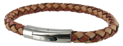 WB27 Leather/Stainless Steel Large Plait Tan Bangle 