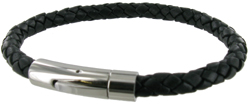 WB30 Leather/Stainless Steel Thick Plait Bangle 