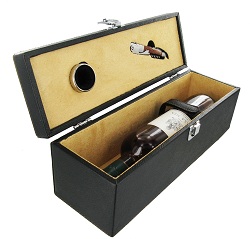 WS14 - Black PU wine box for 1 bottle with corkscrew and wine collar (wine not included)