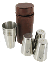 CU10(S) -  80ml x 10 Pieces Stainless Steel Cups in Brown Spanish Leather  