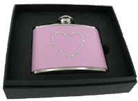 FL40 - 4oz Pink Flask With Heart Bling Decal 