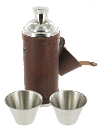 FLC8(S) - 8oz Brown Spanish Leather Hunting Flask and cups  