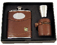 FLC9 - 6oz Brown Leather Flask + Cups