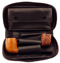 Black Soft Leather 2 Pipe Case PC2 