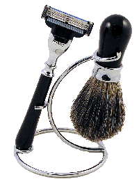 SHV01 - Shaving Stand With Badger Brush Mach 3 razor  In Black