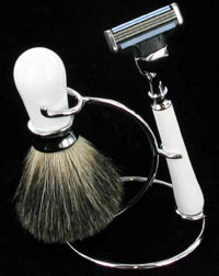 SHV02 - Shaving Stand With Badger Brush Mach 3 razor  In White