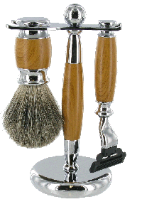 SHV111- Heavy Mach 3 Shaving Set Badger Brush In Light Wood