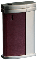 SK108-02 Silver Satin Burgundy Leather Covered Piezo Electronic Lighter 